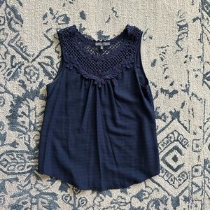 Detailed Navy Blue Blouse